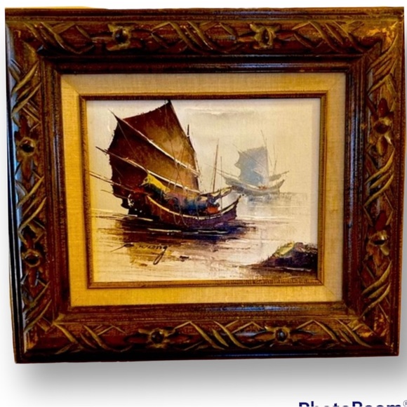 P. Wong Original Acrylic/Oil Art Painting Chinese Junk...